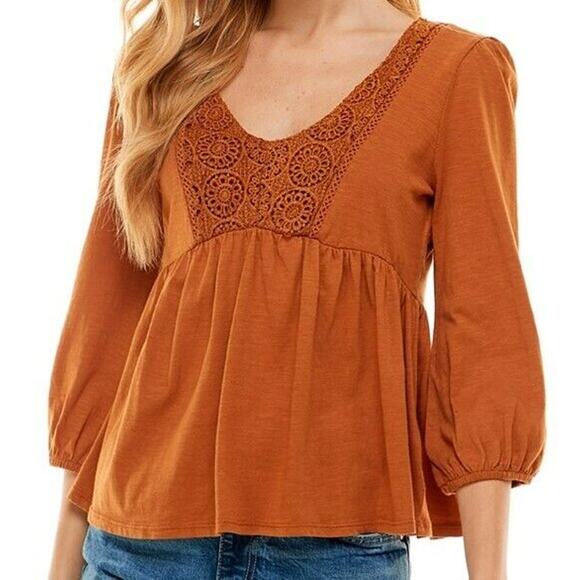 Derek Heart Babydoll Pullover Top medium Glazed Ginger/Rusty Orange NWT - Picture 1 of 5